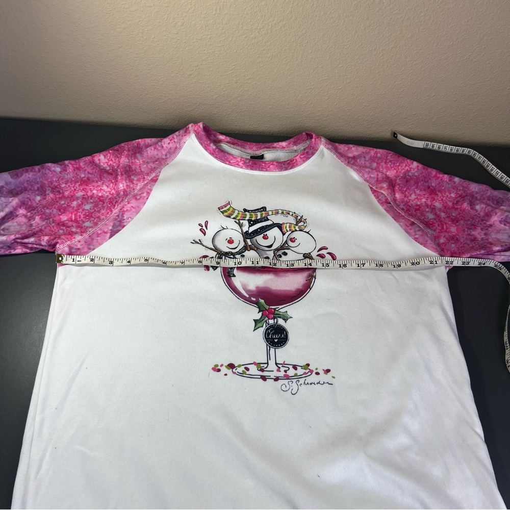 Festive Snowman Wine Glass Sweatshirt – White & Pink Trim – Size Large - Picture 5 of 11